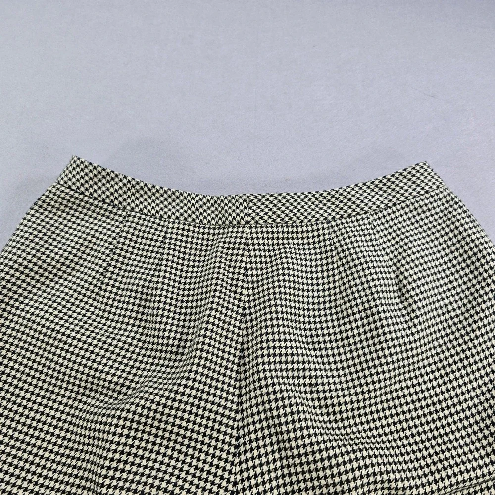 Talbots Womens Size 8 Black Cream Houndstooth Silk Cotton Straight Leg Pants